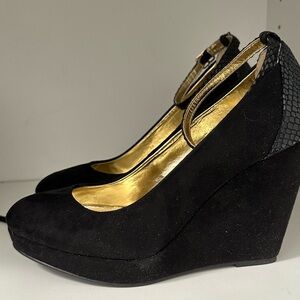 Black Wedge Heels with Ankle Strap